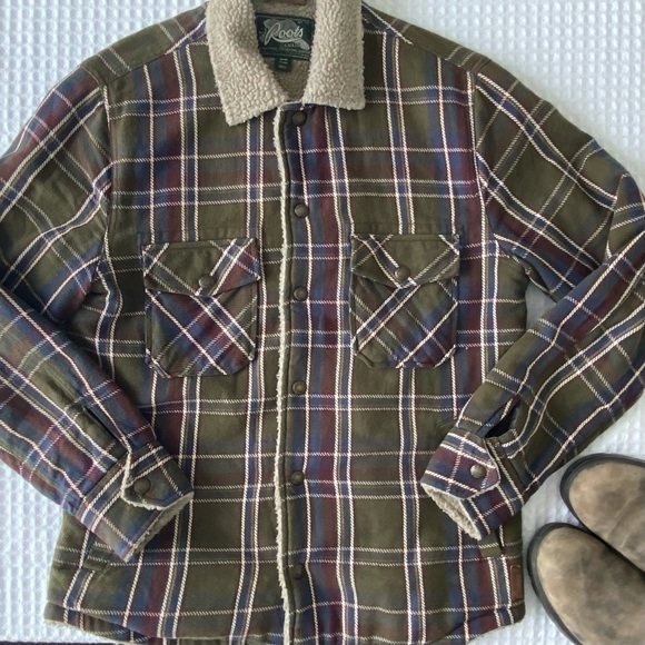 Roots Other - Roots Green Plaid Sherpa Lined Shirt Jacket Shacket, Size Medium